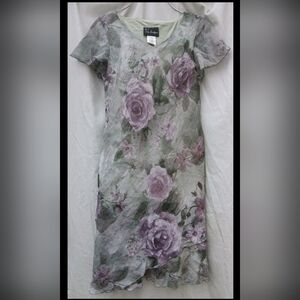 S.L. Fashions Green Floral Vintage 90's Asimmetrical Dress